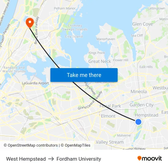 West Hempstead to Fordham University map