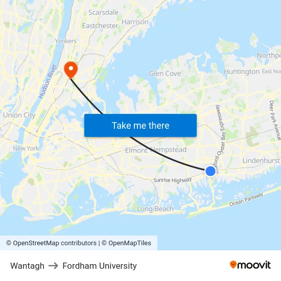 Wantagh to Fordham University map