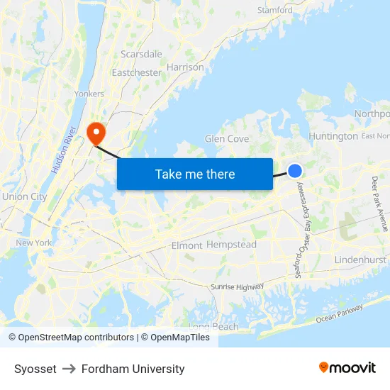 Syosset to Fordham University map