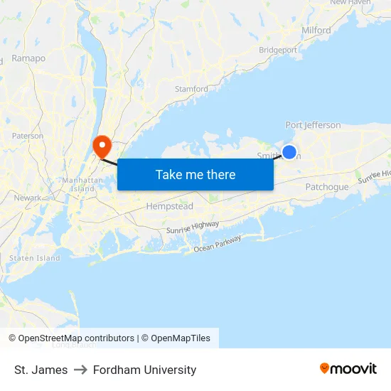 St. James to Fordham University map
