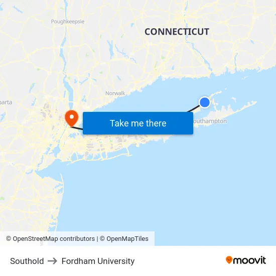 Southold to Fordham University map