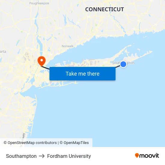 Southampton to Fordham University map