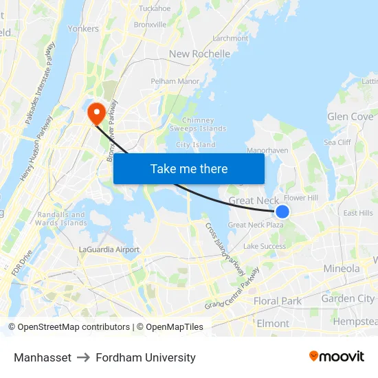 Manhasset to Fordham University map