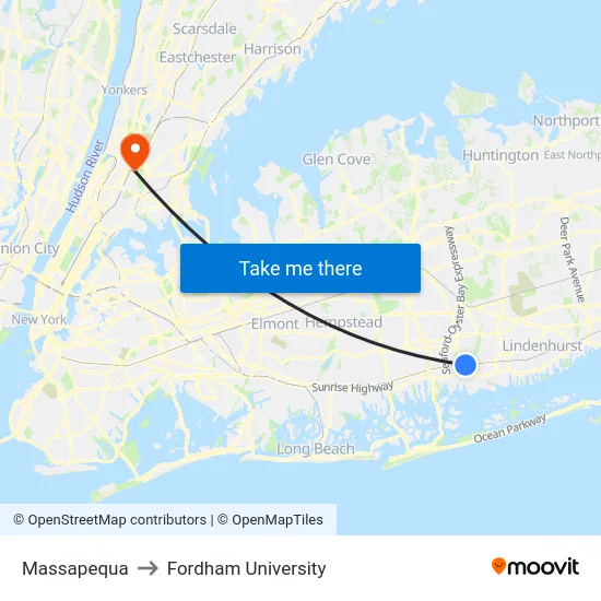 Massapequa to Fordham University map