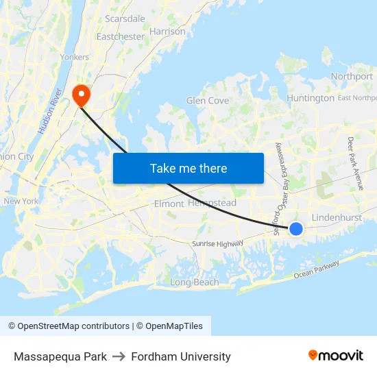 Massapequa Park to Fordham University map