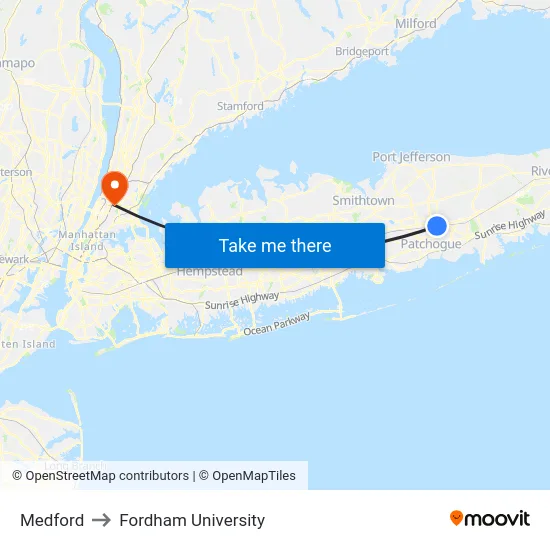 Medford to Fordham University map