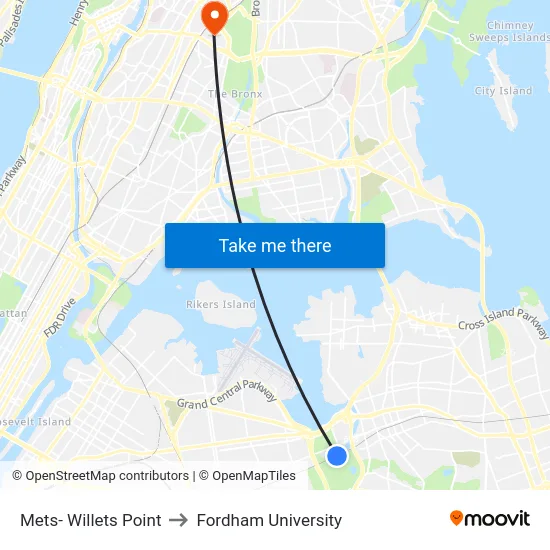 Mets- Willets Point to Fordham University map
