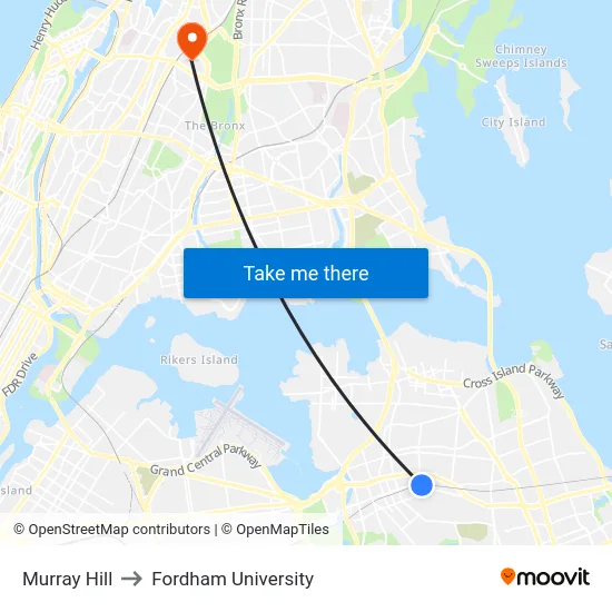 Murray Hill to Fordham University map