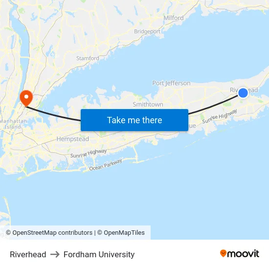 Riverhead to Fordham University map