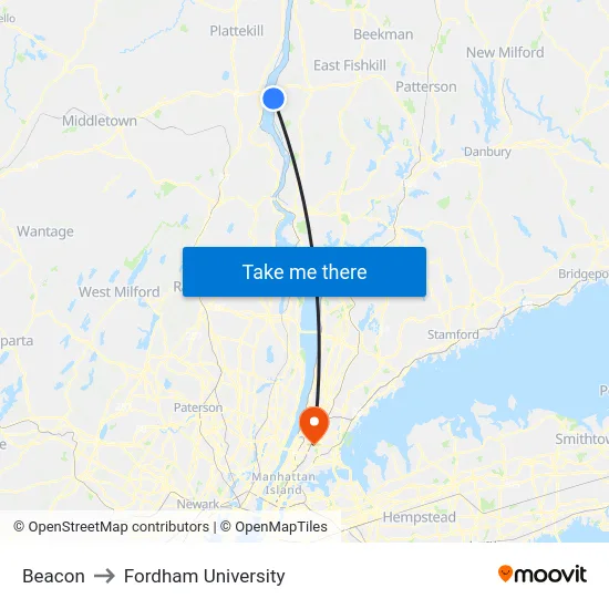 Beacon to Fordham University map