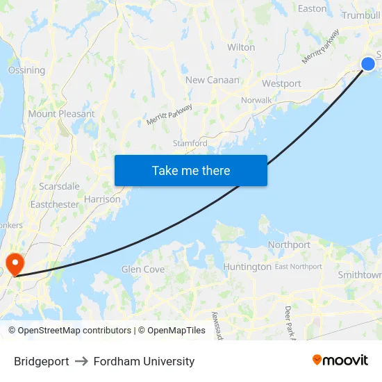 Bridgeport to Fordham University map