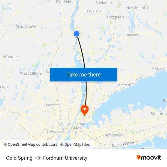 Cold Spring to Fordham University map