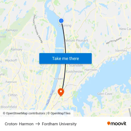 Croton- Harmon to Fordham University map