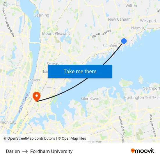 Darien to Fordham University map