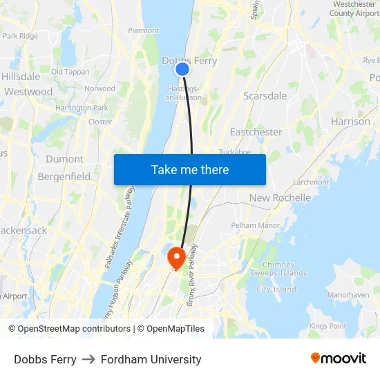 Dobbs Ferry to Fordham University map