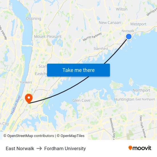 East Norwalk to Fordham University map