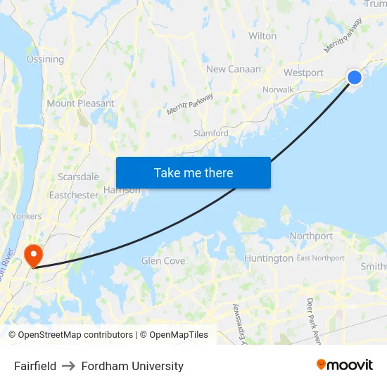 Fairfield to Fordham University map