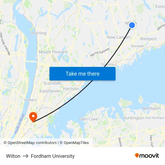 Wilton to Fordham University map