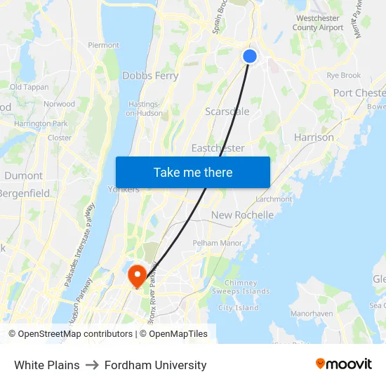White Plains to Fordham University map