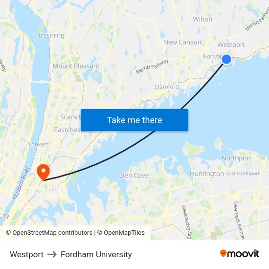 Westport to Fordham University map