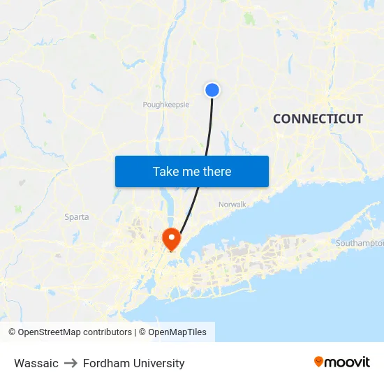 Wassaic to Fordham University map
