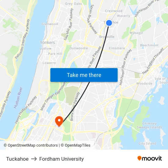 Tuckahoe to Fordham University map