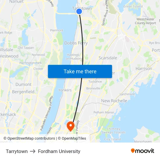 Tarrytown to Fordham University map