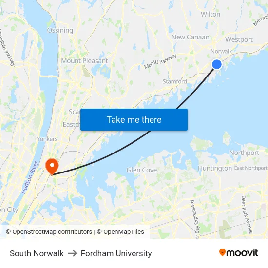 South Norwalk to Fordham University map