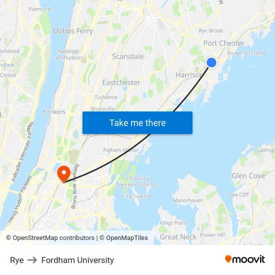 Rye to Fordham University map