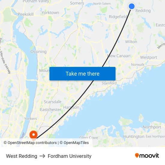 West Redding to Fordham University map