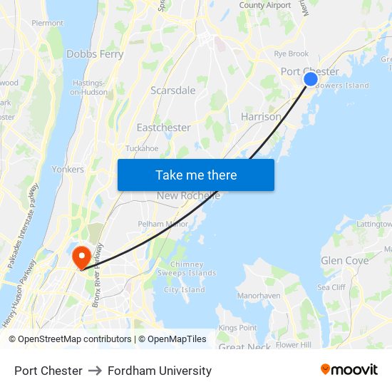 Port Chester to Fordham University map