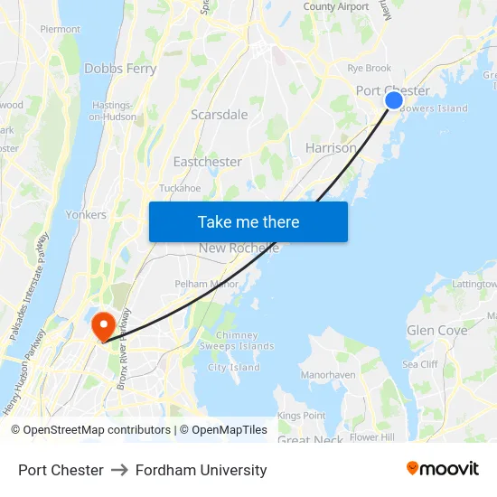 Port Chester to Fordham University map