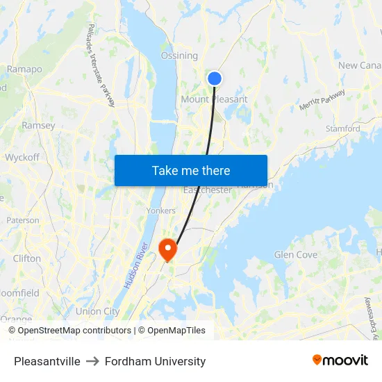 Pleasantville to Fordham University map