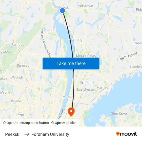 Peekskill to Fordham University map