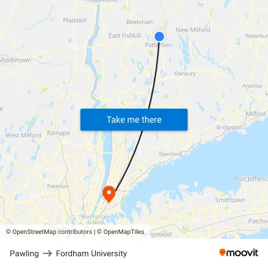 Pawling to Fordham University map