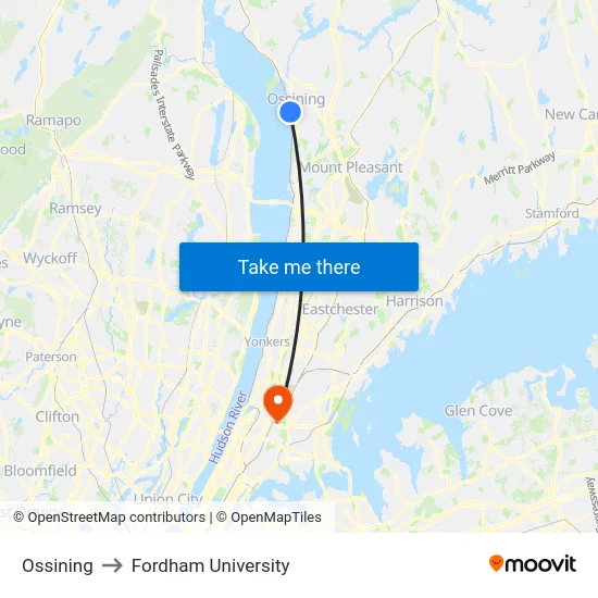 Ossining to Fordham University map