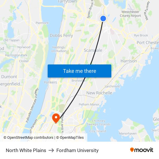 North White Plains to Fordham University map