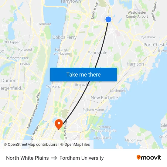 North White Plains to Fordham University map
