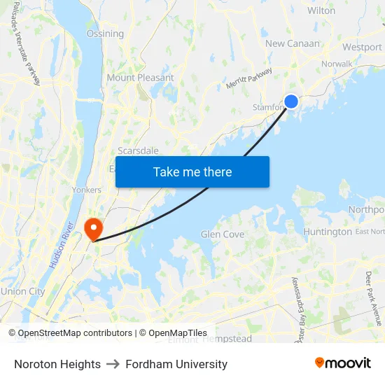 Noroton Heights to Fordham University map