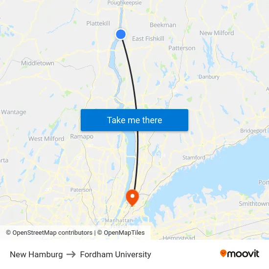New Hamburg to Fordham University map
