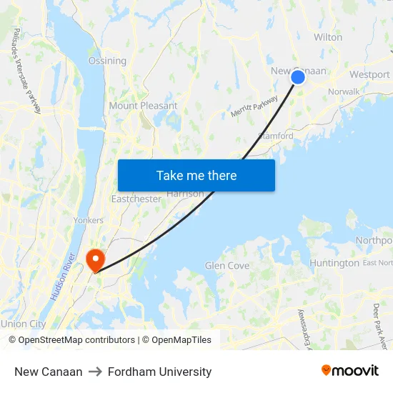 New Canaan to Fordham University map