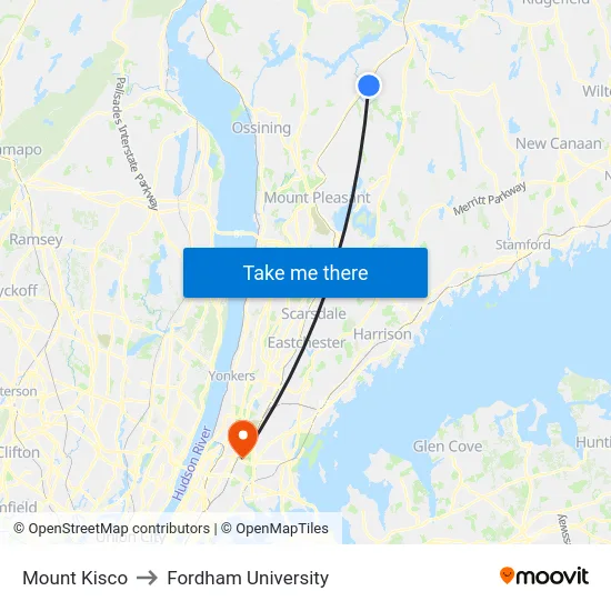 Mount Kisco to Fordham University map