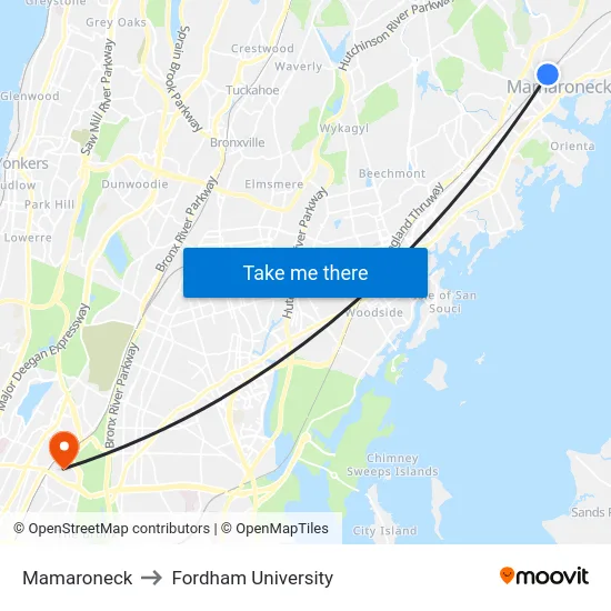 Mamaroneck to Fordham University map