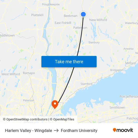 Harlem Valley - Wingdale to Fordham University map