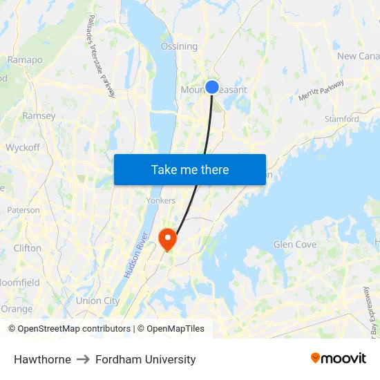 Hawthorne to Fordham University map