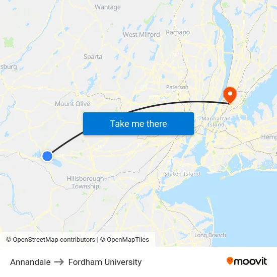 Annandale to Fordham University map