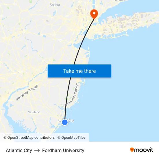 Atlantic City to Fordham University map