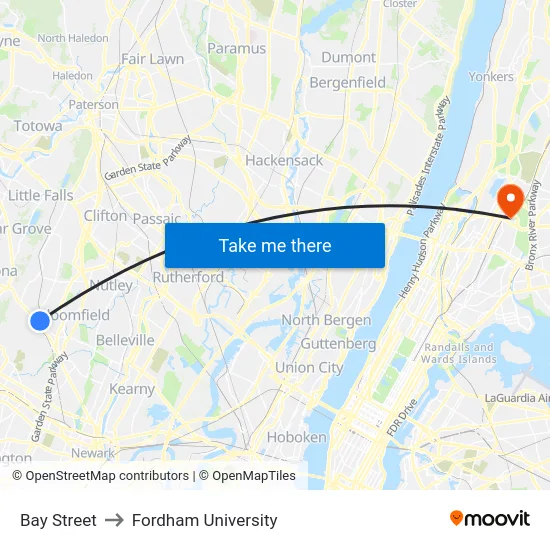 Bay Street to Fordham University map