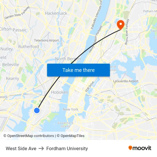 West Side Ave to Fordham University map