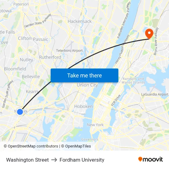 Washington Street to Fordham University map